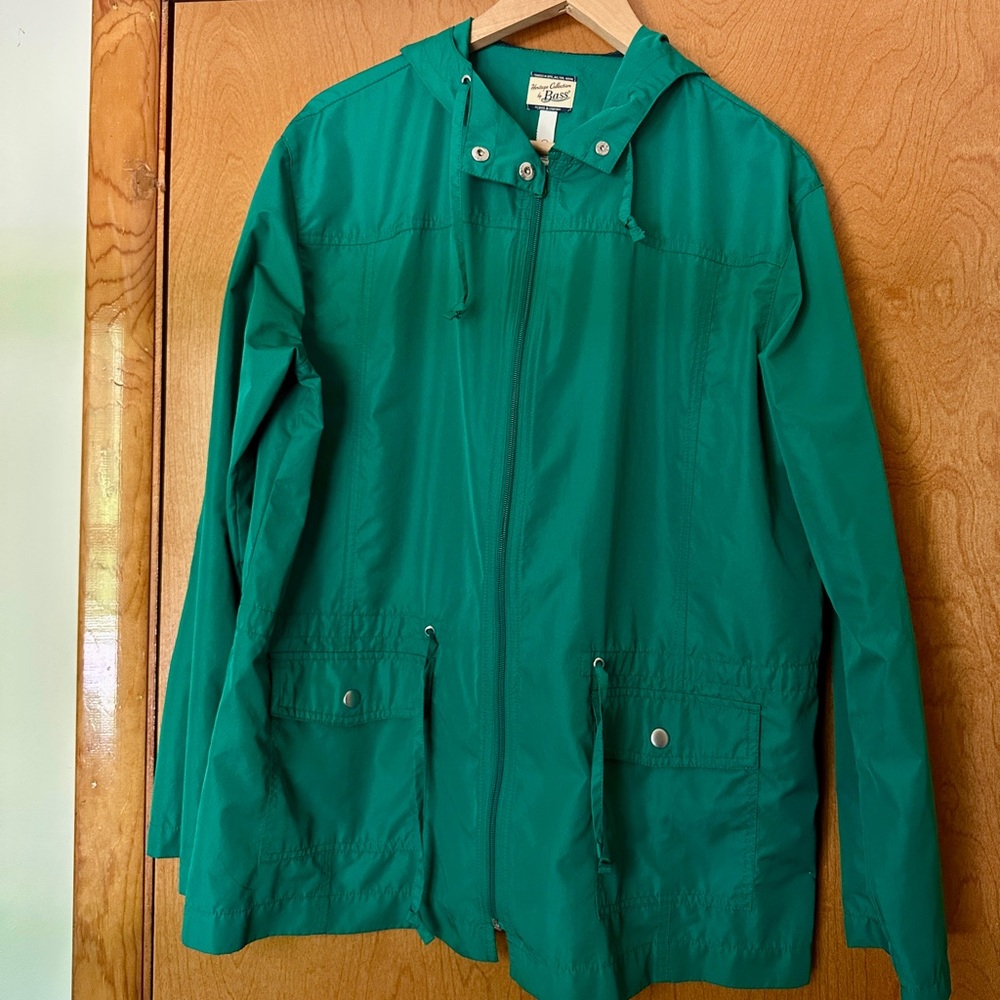 Bass Green Hooded Windbreaker with Drawstring Waist
